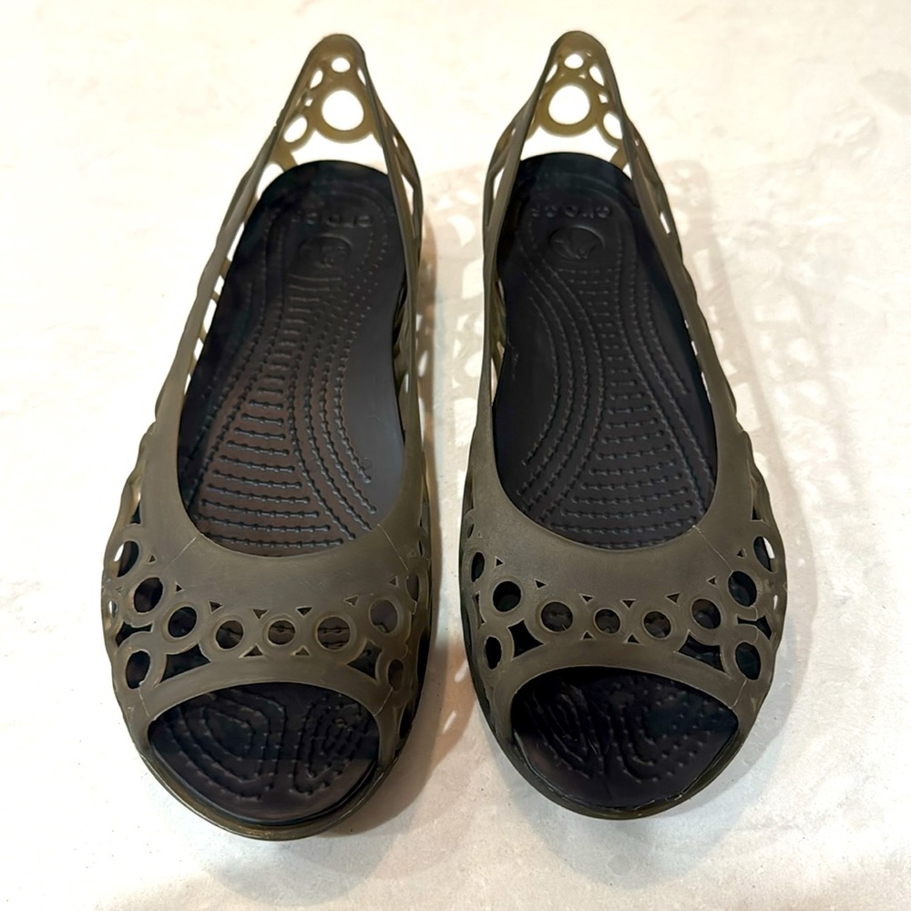 CROCS Adriana Jelly Flat Translucent Black Size 9W - Picture 2 of 7